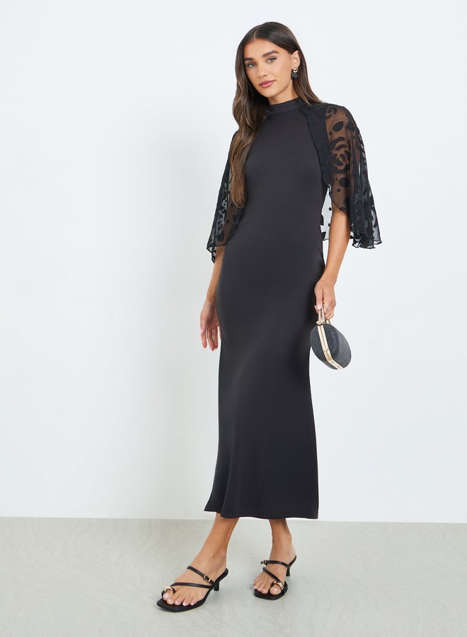 Styli Women Black Sheer Cape Sleeves Mermaid Maxi Dress - Image 5